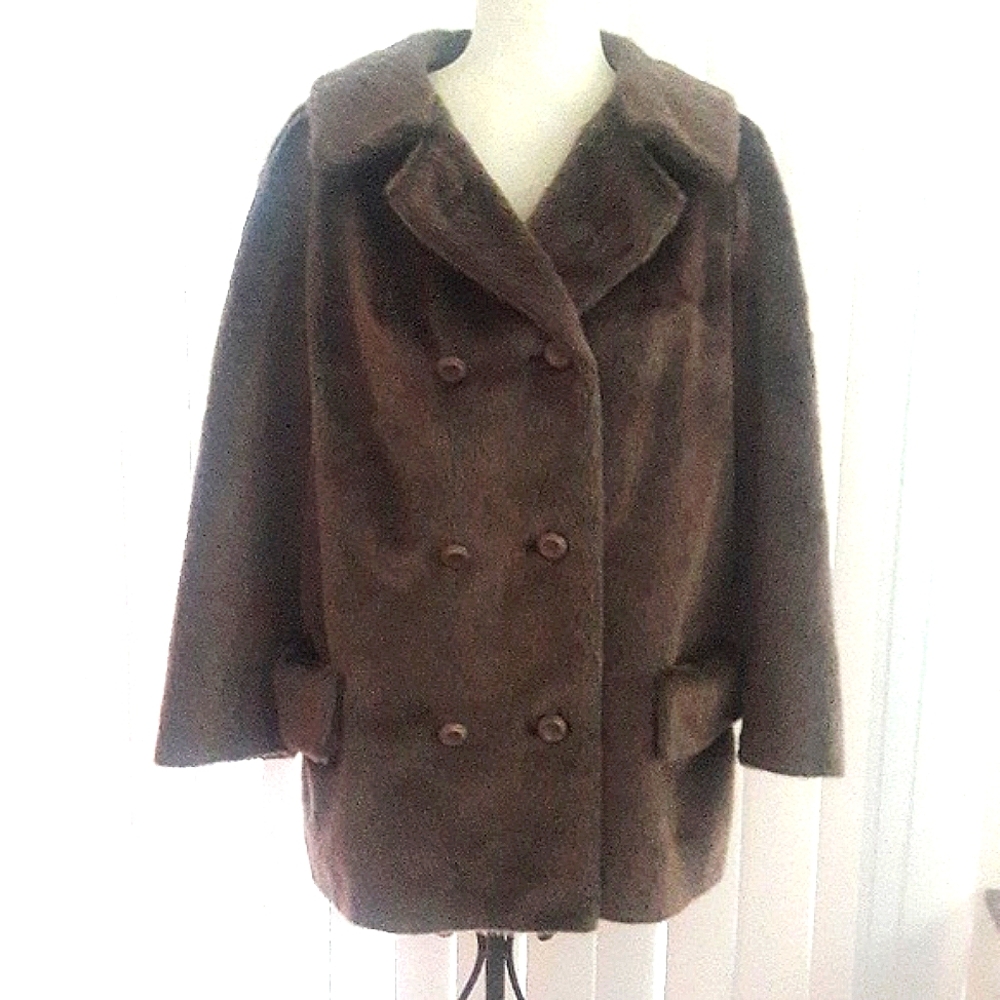 Brazotta vintage brown faux fur button front lined jacket size M